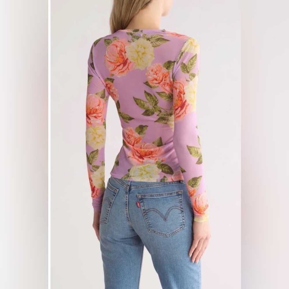AFRM Pink Sheer Floral Long-Sleeve Top - Picture 2 of 6
